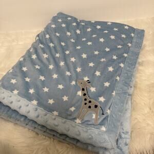 Carters Child Of Mine Blue White Stars Giraffe Velour Sherpa Baby Blanket 30x40